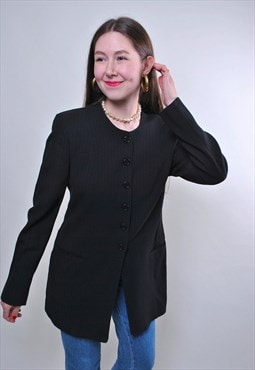 Vintage 90s wool coat, light formal jacket black striped 