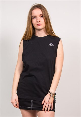 KAPPA T-SHIRT VINTAGE 90'S BLACK SLEEVELESS VEST TOP