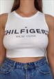 REWORKED TOMMY HILFIGER WHITE SPELL OUT CROP TOP