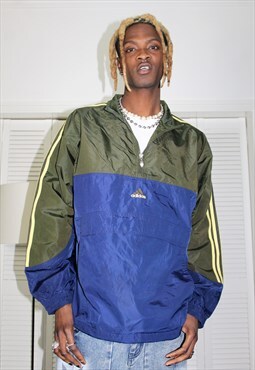 Vintage 90s Blue & Green Adidas Quarter Zip Festival Jacket