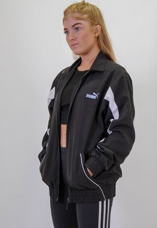 VINTAGE PUMA BACK LOGO JACKET IN BLACK UK 14