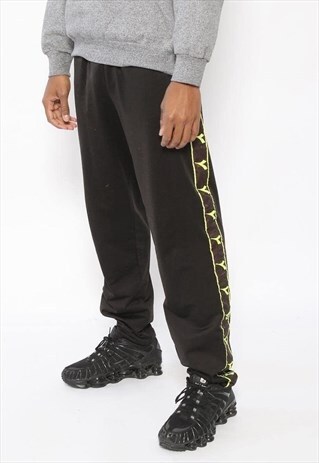 VINTAGE DIADORA TAPE LOGO TRACK BOTTOMS TROUSERS BLACK