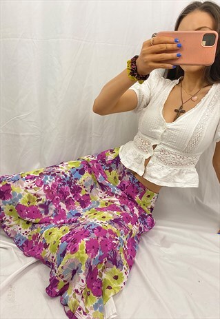 VINTAGE Y2K MULTI FLORAL MAXI OVERLAY SKIRT.