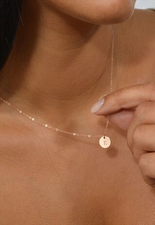 POISE ROSE GOLD TINY INITIAL NECKLACE DISK GIFT NECKLACE