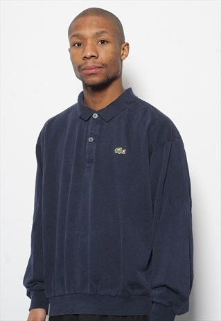 VINTAGE LACOSTE LONG SLEEVE POLO SHIRT NAVY BLUE