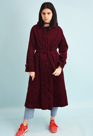 80'S RETRO CORDUROY TIE UP LONG COAT