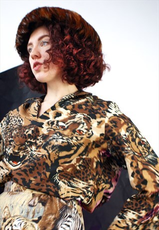 UNIQUE LEOPARD-LION-TIGER COTTON BLOUSE