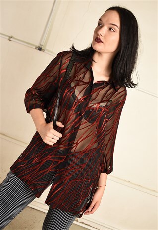 VINTAGE 90S GRUNGE SHEER VELVET DETAILED TUNIC TOP