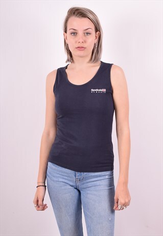 REEBOK WOMENS VINTAGE VEST TOP SMALL NAVY BLUE 90'S