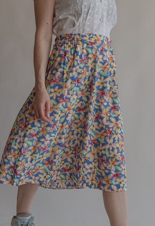 VINTAGE 80S PATTERNED FLORAL PLEATED SKIRT