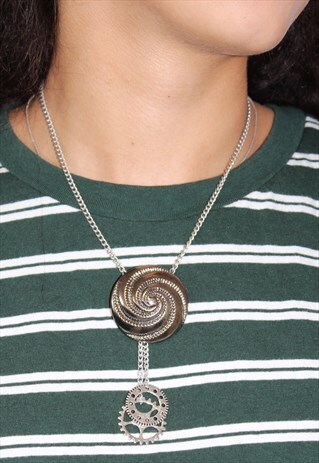 90S CHAIN SILVER METAL CLOCKWORK GRUNGE PUNK STYLE NECKLACE