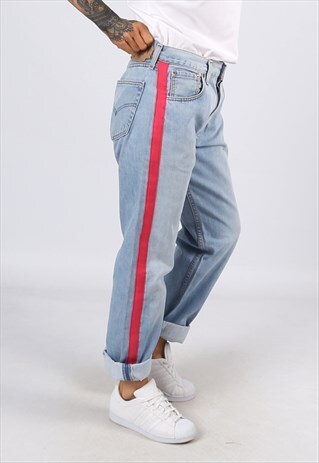 LEVIS 501'S DENIM JEANS REWORKED SIDE STRIPE UK 12 (G3AL)