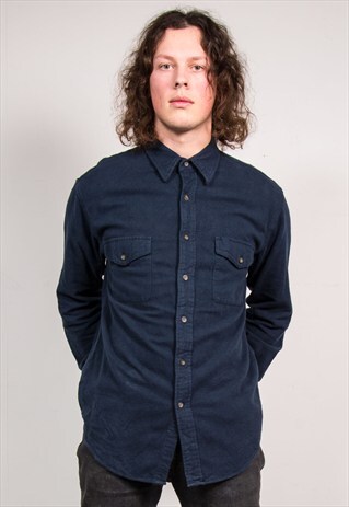 90'S VINTAGE DARK BLUE THICK FLANNEL SHIRT