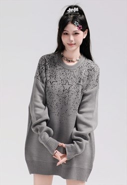 Star sweater knitted galaxy jumper skater top in grey