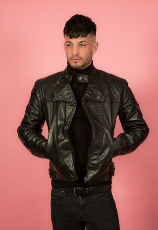 VINTAGE BLACK LEATHER BIKER JACKET MADE BY BRISTOL
