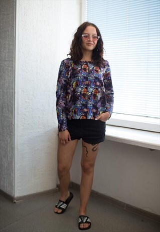 VINTAGE 90'S MULTICOLOUR ABSTRACT PRINT LONG SLEEVED TOP