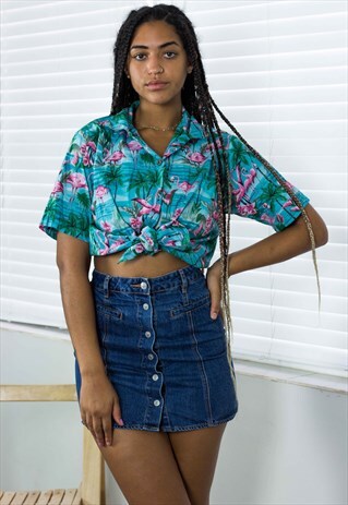 VINTAGE HAWAIIAN SHIRT FLORAL LOGO 90S M 5.4