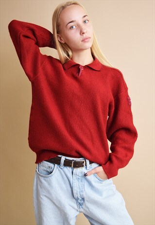 80'S RETRO MINIMALIST NORMCORE RED KNITTED JUMPER