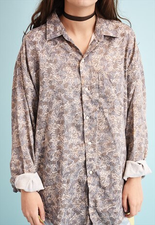 90'S RETRO FLORAL PRINT OVERSIZED SHIRT TOP