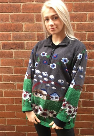 VINTAGE OVERSIZED FLEECE PULLOVER JUMPER FARM HOUSE JACKET