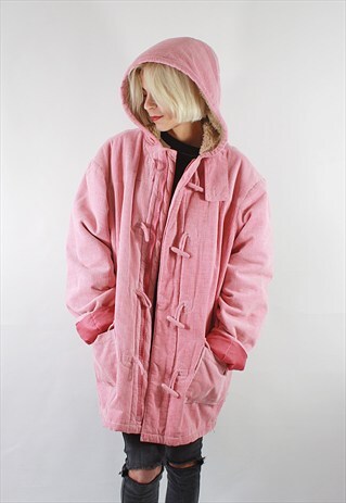 VINTAGE 90' PINK CORDUROY COAT WITH FURRY HOOD