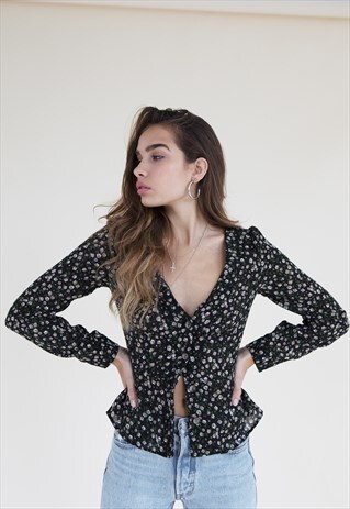 MORGAN BUTTON FRONT BLOUSE - FLEUR PRINT