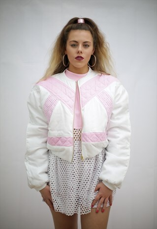 WHITE TARTAN CROPPED BOMBER JACKET