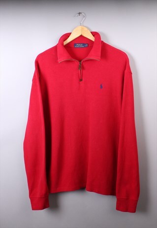 VINTAGE MENS RALPH LAUREN RED QUARTER ZIP JUMPER