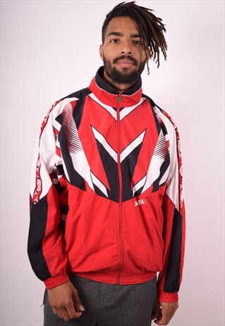 MENS VINTAGE TRACKSUIT TOP JACKET LARGE RED 90S