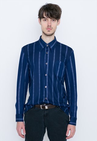 VINTAGE BLUE STRIPED LONG SLEEVE RETRO SHIRT