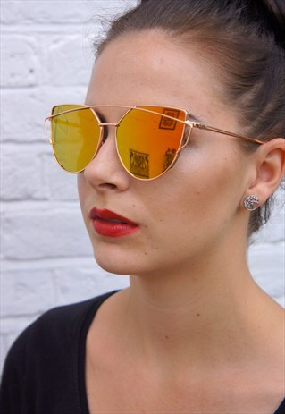 ORANGE/RED MIRRORED METAL FRAME SUNGLASSES