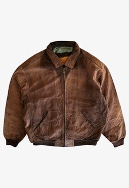 Vintage 90s Men's Timberland Beige Leather Jacket