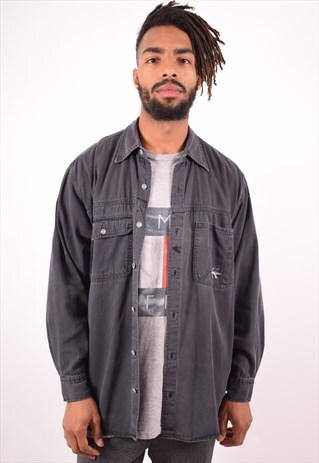 CALVIN KLEIN MENS VINTAGE DENIM SHIRT LARGE GREY 90S