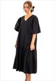 OVERSIZED PUFF SLEEVES MAXI DRESS IN BLACK