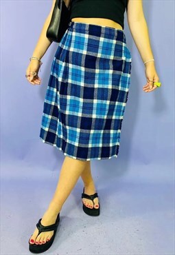 Vintage 90's Y2K Tartan Checkered Wrap Around Midi Skirt