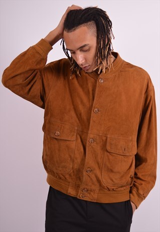 MENS VINTAGE SUEDE JACKET XL BROWN 90S