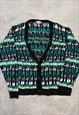 VINTAGE KNITTED CARDIGAN ABSTRACT PATTERNED KNIT SWEATER