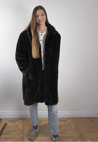 VINTAGE ZEBRA FAUX FUR COAT