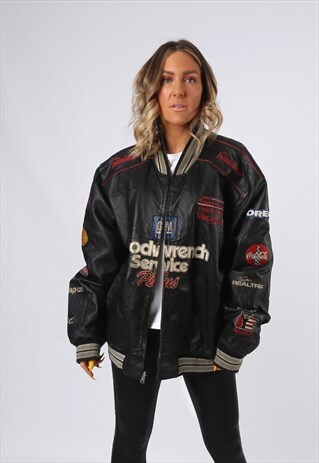 LEATHER BOMBER JACKET RACING NASCAR UK 20 -22 (OAY)