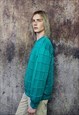 TEXTURED SWEATSHIRT SQUARE PATTERN JUMPER CHECK TOP IN GREEN