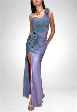 Vintage Purple Satin Shot Fabric Maxi Prom Ball Dress