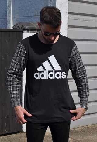 90'S GRUNGE ADIDAS REWORK T WITH VINTAGE CHECK SHIRT SLEEVES