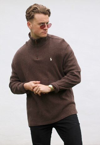 RALPH LAUREN 1/4 ZIP USA MOCCA SHEEN SWEATSHIRT