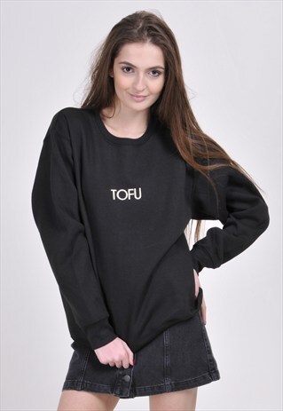 SALE - BLACK TOFU SWEATSHIRT - EMBROIDERED