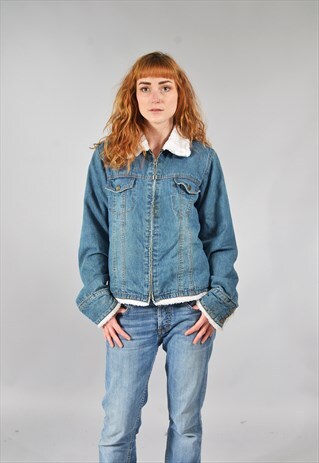 VINTAGE MID BLUE LINED SHERPA DENIM JACKET