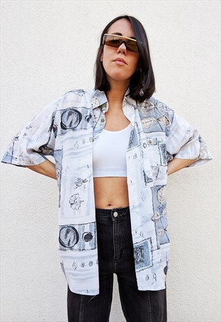 VINTAGE PATTERNED OVERSIZED SHORT SLEEVES SHIRT