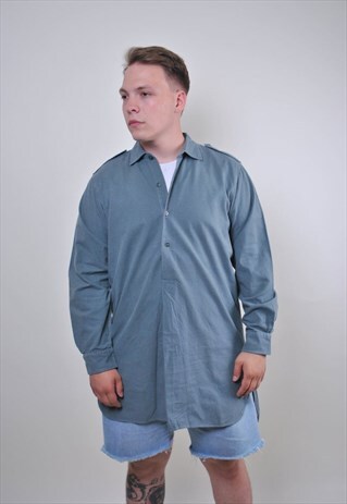 60S QURTER BUTTON MILITARY PONCHO LONG SLEEVE SHIRT, SIZE L