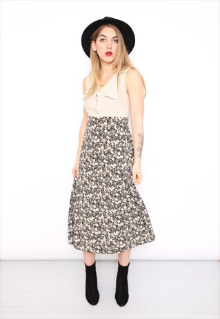 VINTAGE 90S BROWN FLORAL MIDI DRESS