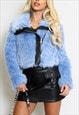 Shaggy Faux Fur Biker Jacket In Blue
