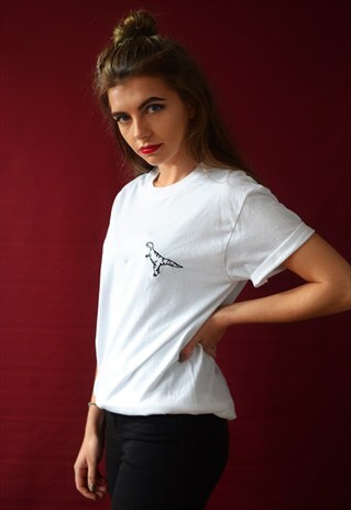 UNISEX T-SHIRT IN WHITE WITH HUMMINGBIRD EMBROIDERY